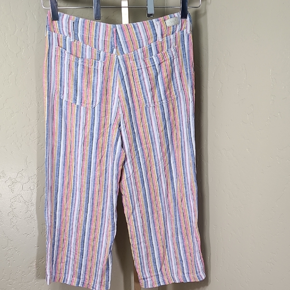 Seven7 Multicolor Striped Wide Leg Palazzo Cropped Linen Blend Pants Size 10 - Picture 7 of 13